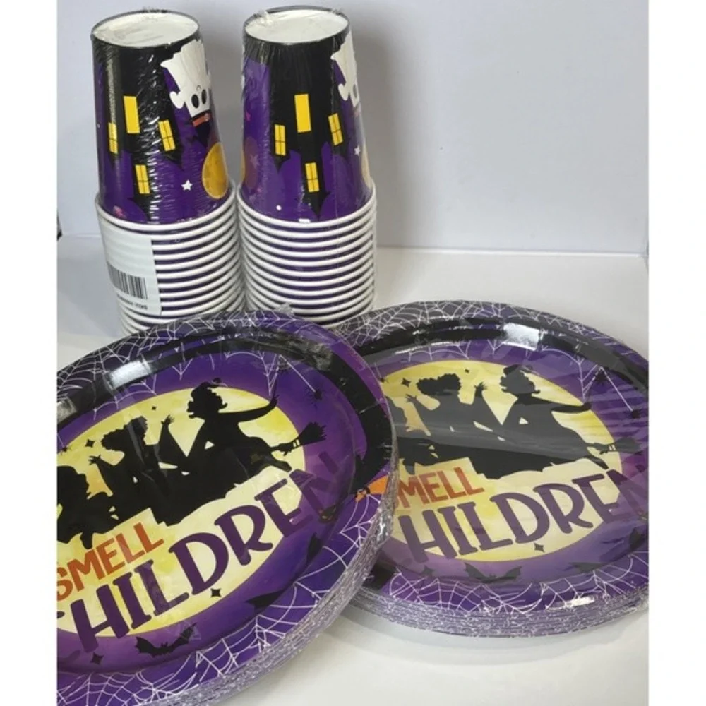 Halloween Party Supplies Bundle I Smell Children Plates Cups Spider Web‎ Decor